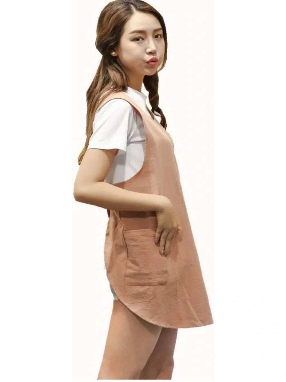 Sleeveless Apron Tunic with Front Pocket in Light Pink